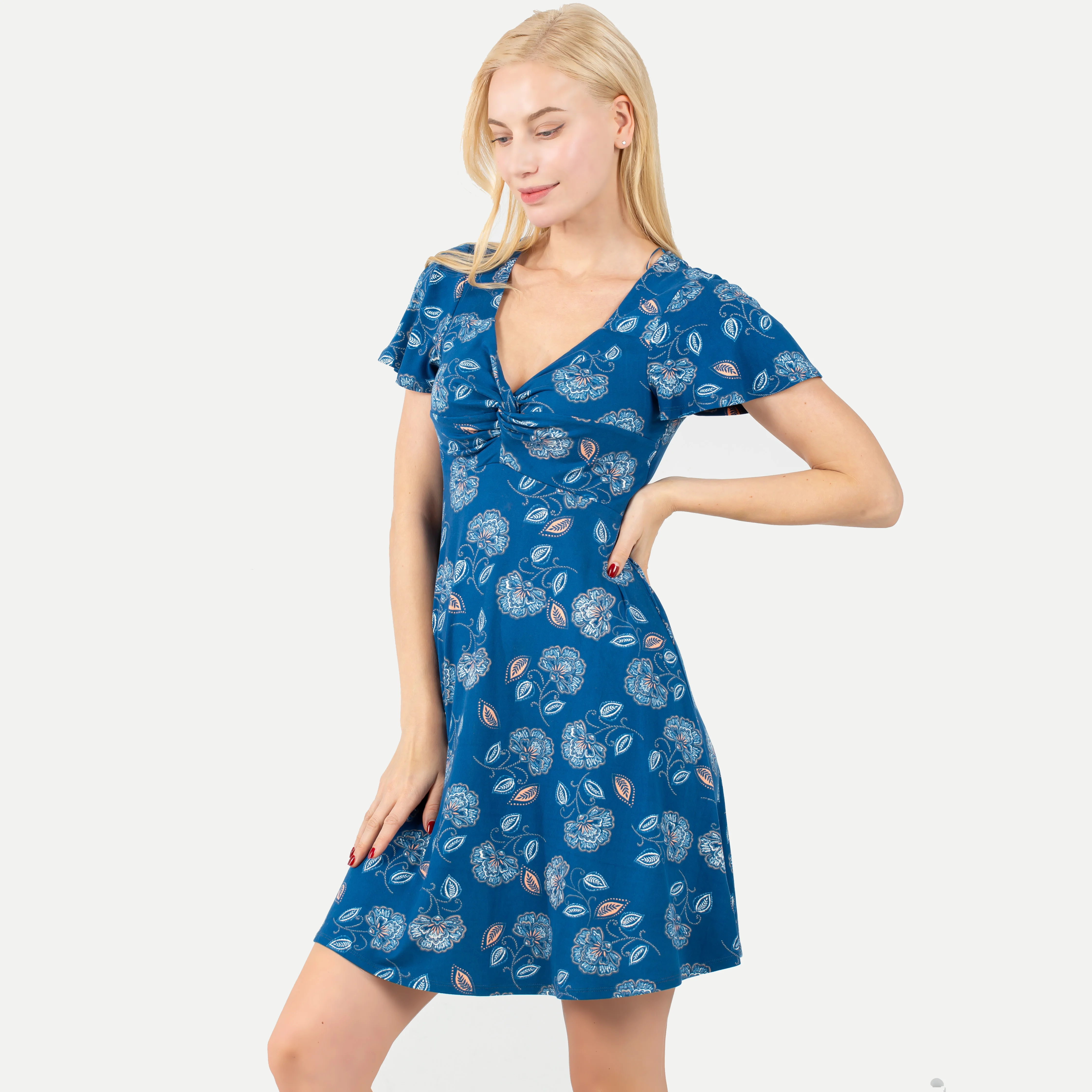 

Women Casual Short Sleeve Twist Front Fashion Summer Lady Floral Beach Bodycon Dresses