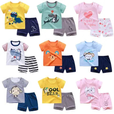 

2020 cotton Summer baby children soft shorts suit t shirt boy girl kids dinosaur cartoon infant clothes cheap stuff for 0-6 Y, Picture shows