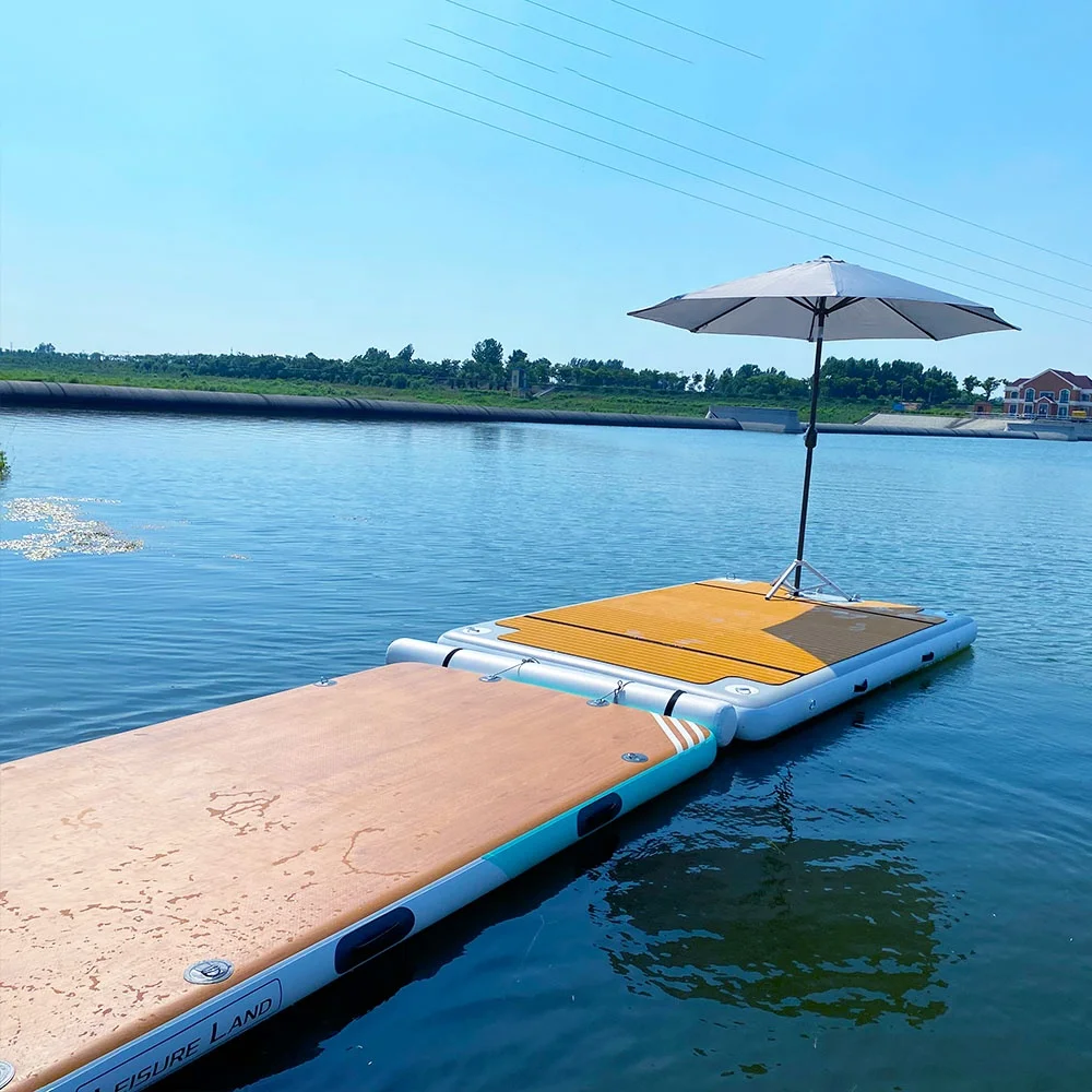 

Leisure Land Inflatable Swim Island Floating Raft Inflatable Water Jet Ski Dock Floats Platform with ladder, Wood