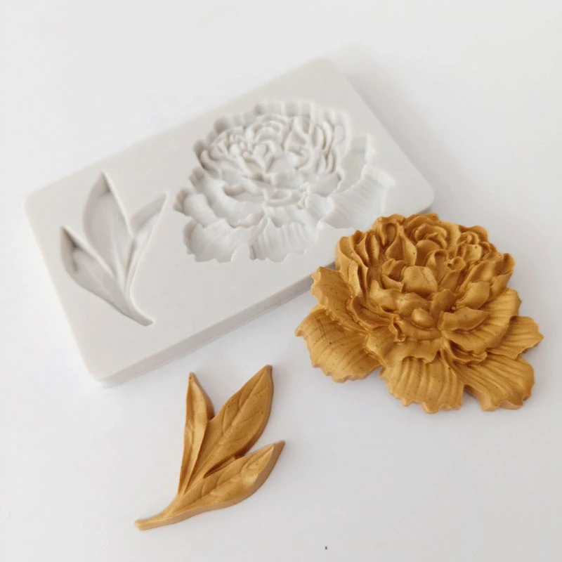 

Peony Flower Lace Silicone Molds DIY Leaves Cupcake Topper Fondant Mold Wedding Cake Decorating Tools Candy Clay Chocolate Mould, As shown