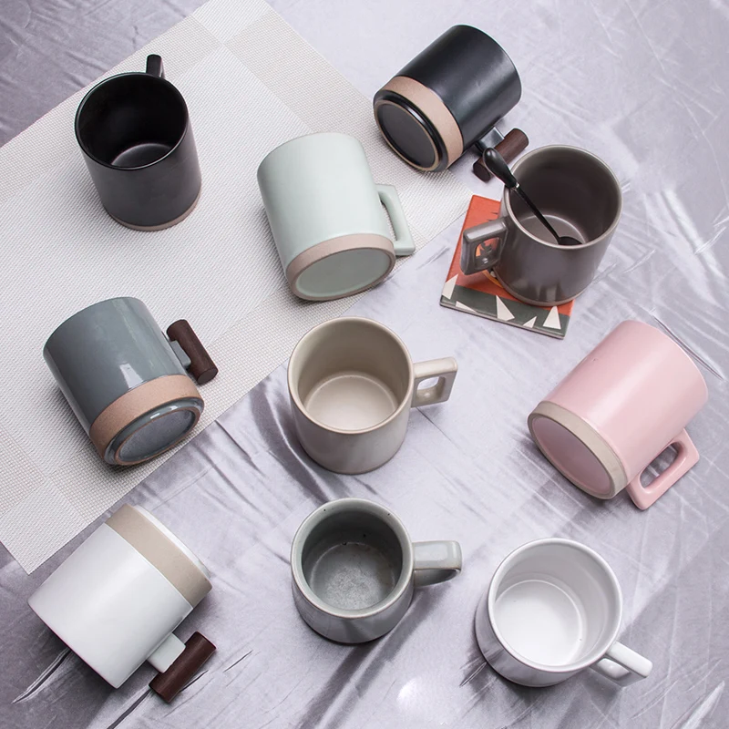 

Fashion japanese tea ceramic coffee mug with lid and handle milk mug for kids black white pink brown khaki customize diy logo