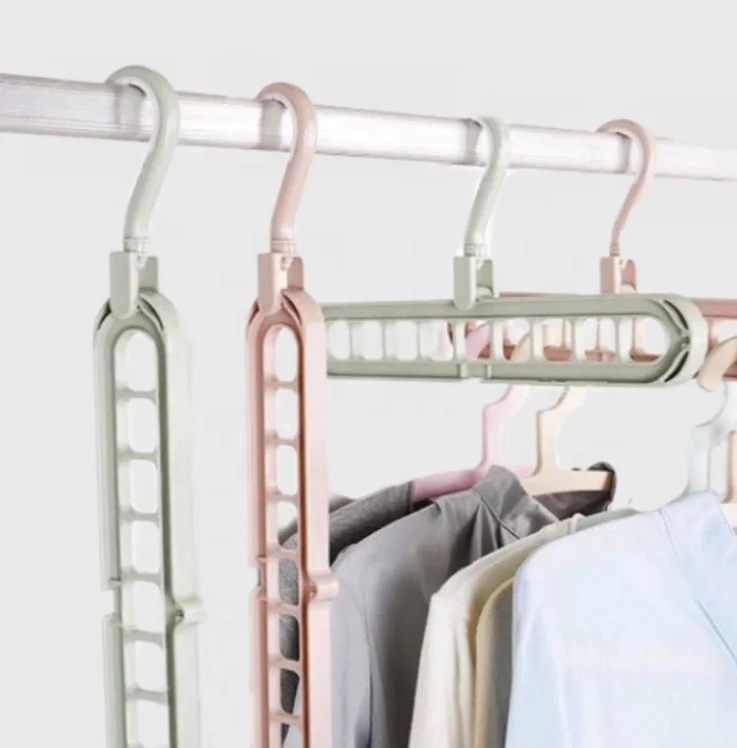 

Hot Amazon 9 in 1 Plastic Folding Clothes Hanger Closet Space Saving folding home storage rack