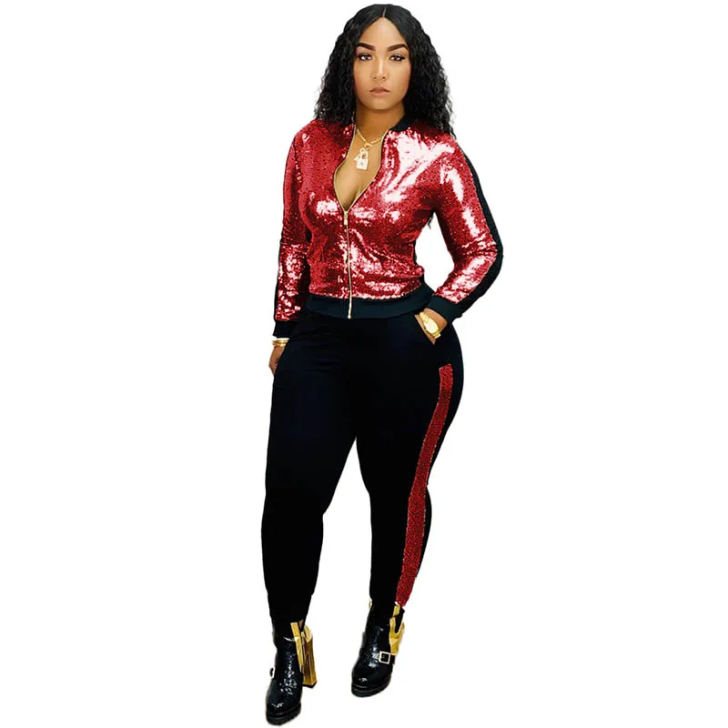 

Two piece outfit Sexy Sequins Stitching Pant Set