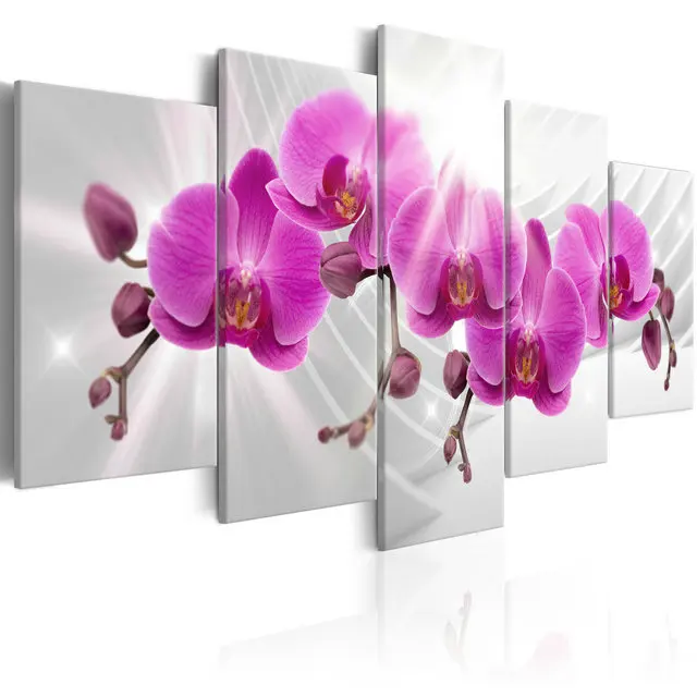 

Wall Art Canvas Print Painting Wholesale Rustic Home Decor Living Room Purple Flower Oil 5 Panel Custom Picture