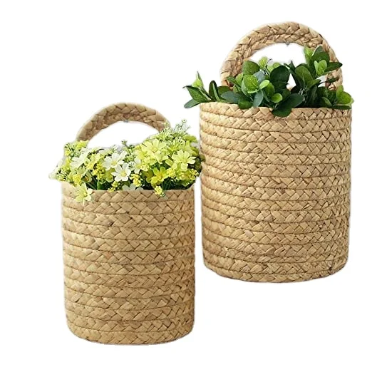 

hanging flower pot water hyacinth woven planter basket hanging basket handmade set of 2, Nature/customized