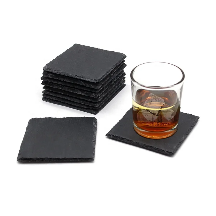 

4 Natural slate coasters square slate coaster 10 x 10 cm for Glasses,cups