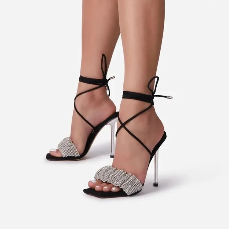 

2022 Rhinestone Women High Heel Sandals Luxury Designer Ladies Heeled Sandalias De Mujer Platform Pumps Factory Directly