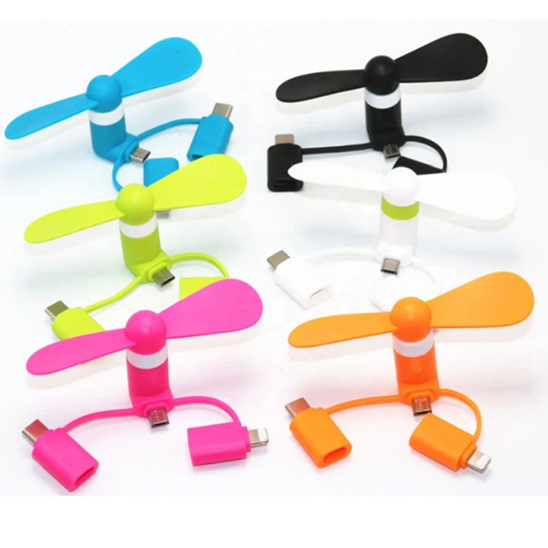

New Arrival 3 In 1 USB Mobile Phone Mini Fan Mini Portable Type-C Mobile Phone Fan For iPhone Air Cooling Android Fan, Black/blue/green/orange/pink/white