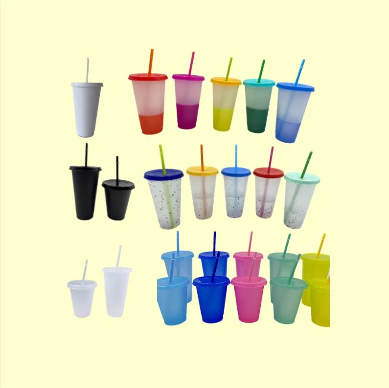 

RTS Weekly Promotional 16oz 24oz Wholesale colorful Tumbler Plastic Cup not Color Changing Cup Tumbler with Straw And Lid