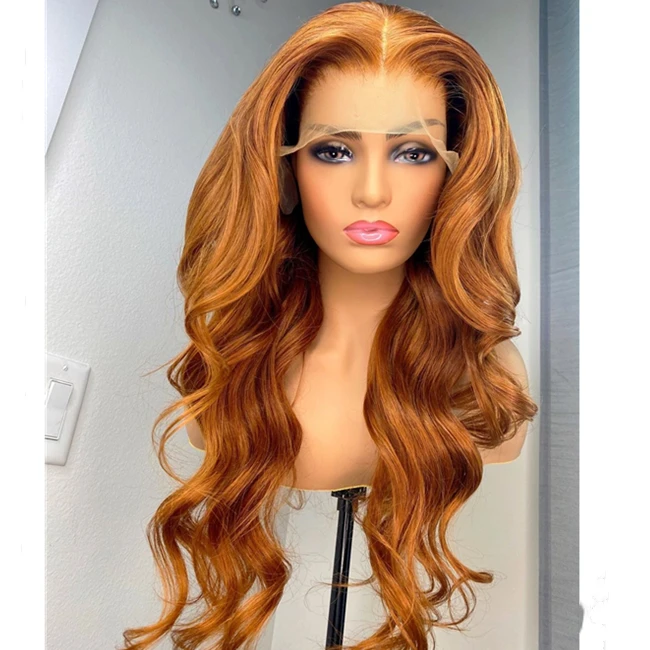 

Wholesale Orange Wave Pre Plucked Full Virgin Brazilian Cuticle Aligned Human Hair Transparent Lace Front Wigs