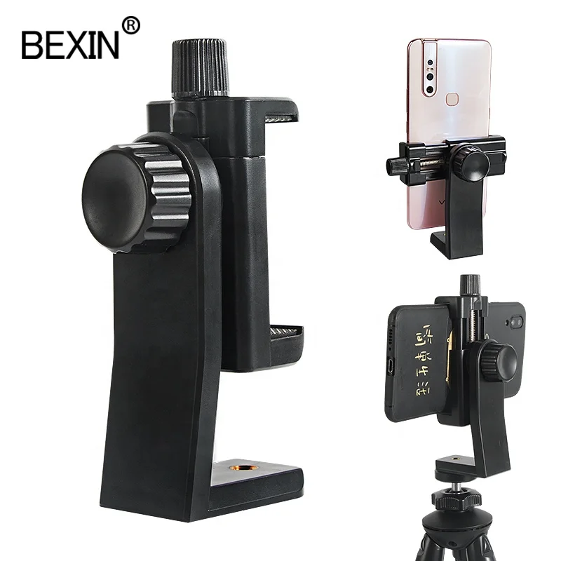 

BEXIN Universal portable Vertical 360 degree Rotation Adapter phone tripod Mount hollder mobile cell smart phone clip for Phone, Black