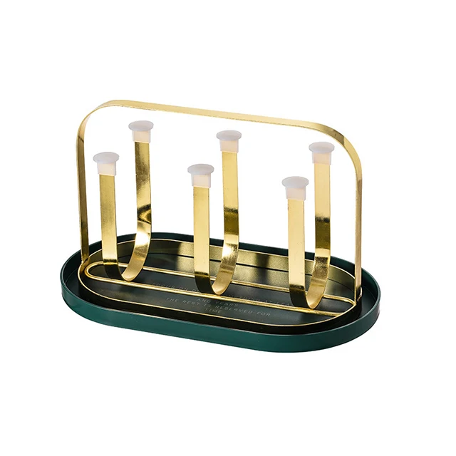 

Iron art glass cup rack holder can hold 6 glasses with tray