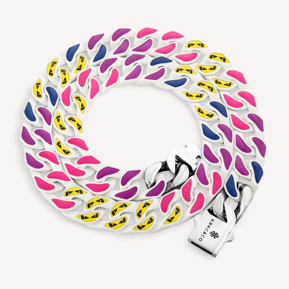 

KRKC Brand 2021 Summer New Design Jewelry LGBT Multi-Color Flat Cuban Chain For Beach Buckle Clasp Colorful Curb Cuban Necklace