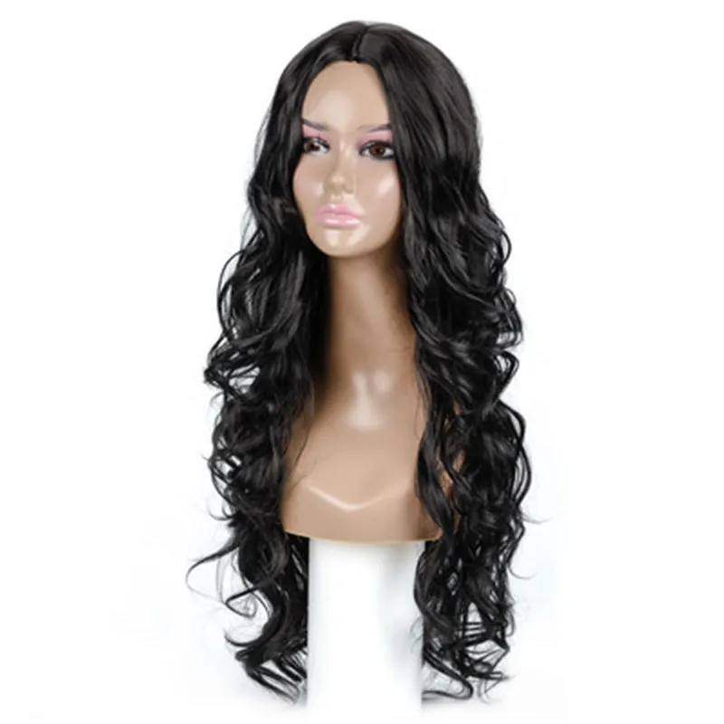 

New women long curly hair wigs classic hot sale style black synthetic hair wig