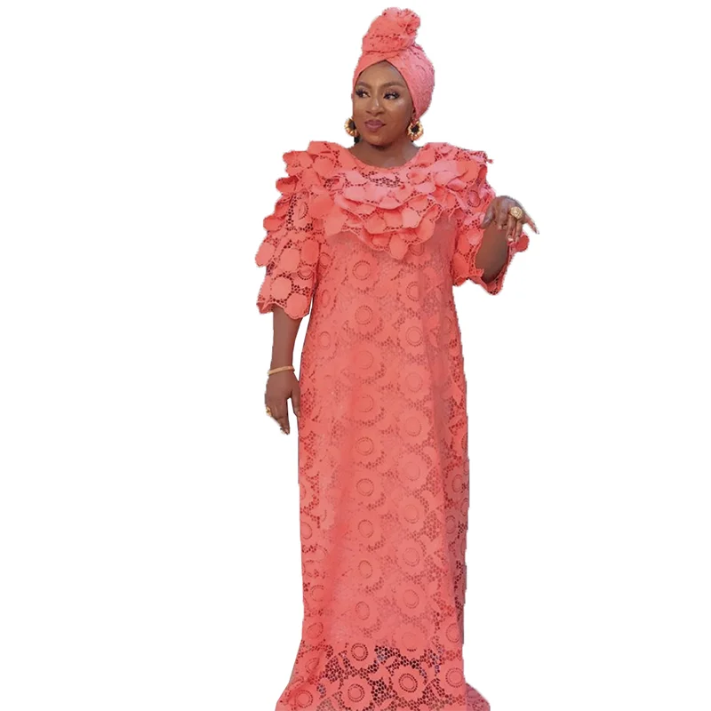 

2020 african women long dress abaya solid color luxury lace dress with inner two piece set, Picture show