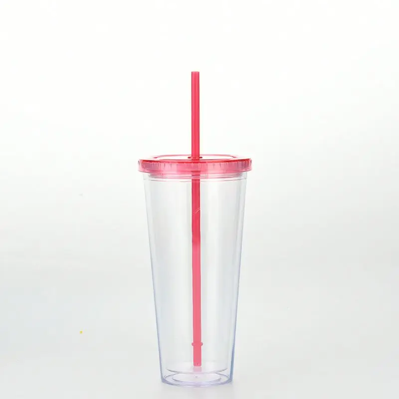 

24oz Multi Color Transparent Tumbler With Straw Double Wall Tumbler Plastic Sublimation Blanks Tumblers, Customized