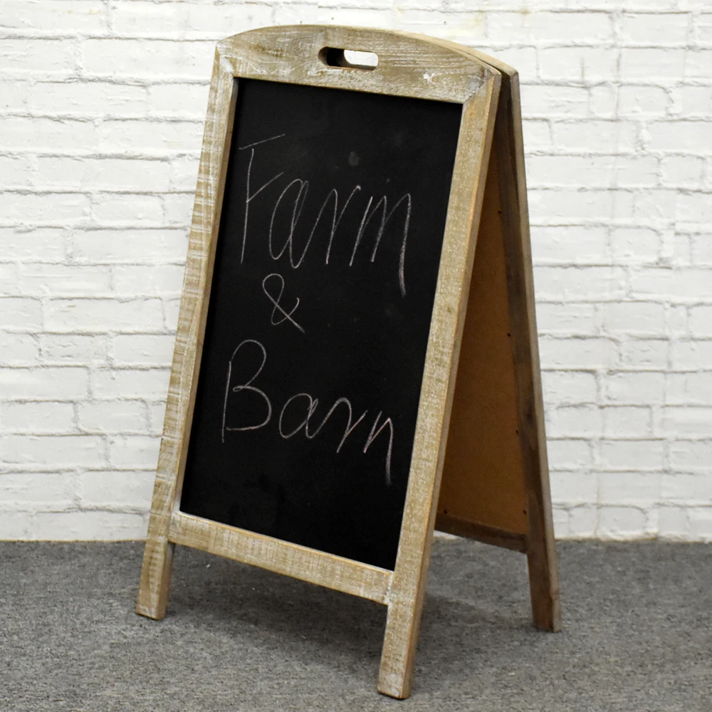 luckywind复古木制黑板,仿古可折叠木黑板,独立式折叠木制框架黑板