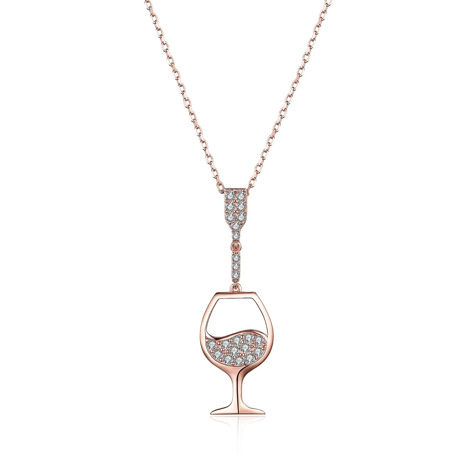 

Custom 925 Sterling Silver Empty Cup Chain Red Wine Glass Necklace With Schmuck, White/rose gold