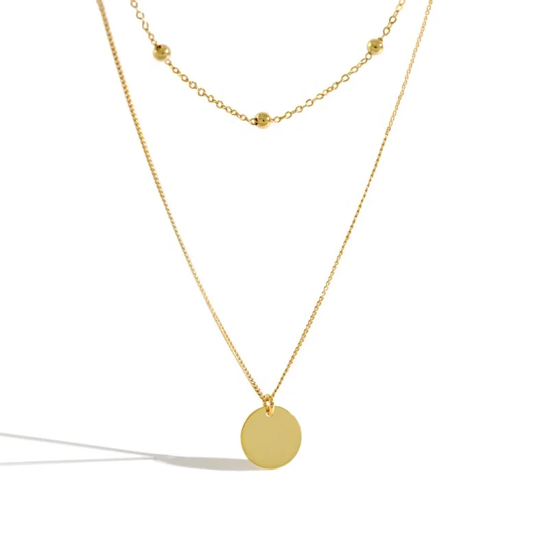 

NewSN1 double layers beaded chain 925 sterling silver round pendant necklace