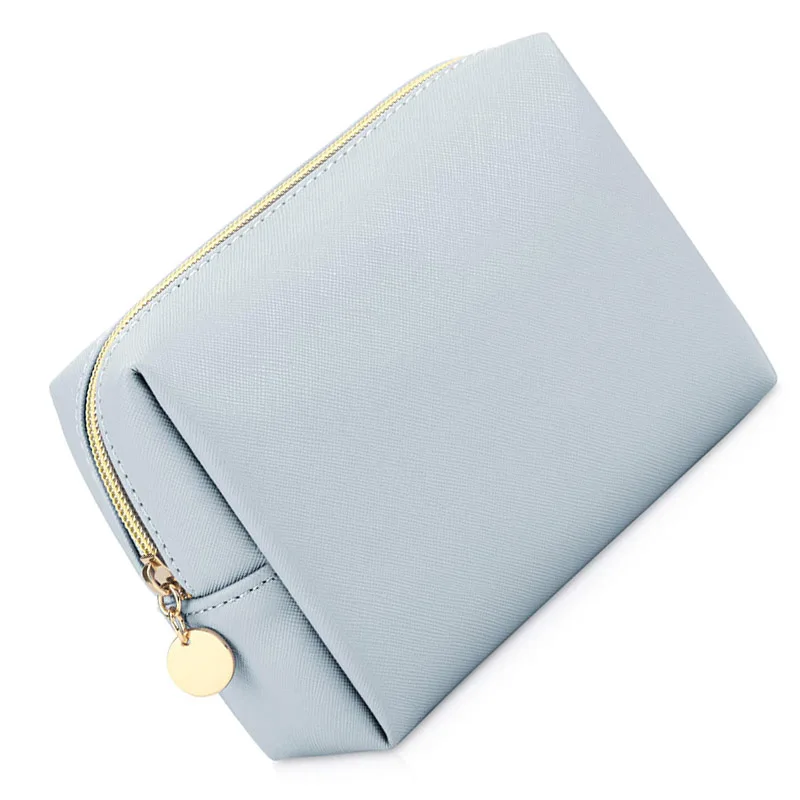 

Wholesale Personalized Light Blue PU leather Custom Makeup Bag