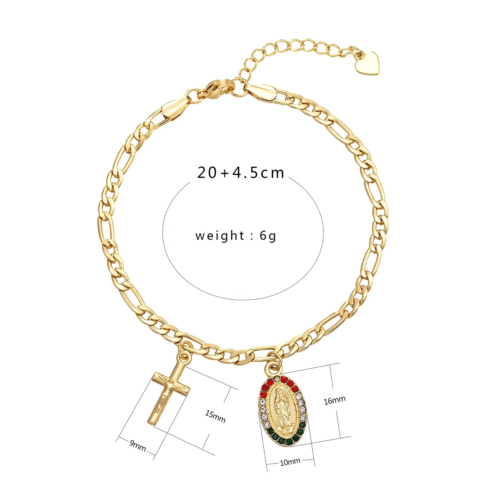 

Elfic Charm Bracelet Mother Day's Gift Christian Jewelry Cross Virgin Mary Bracelet Gold Plated Jewelry Pulsera Guadalupe