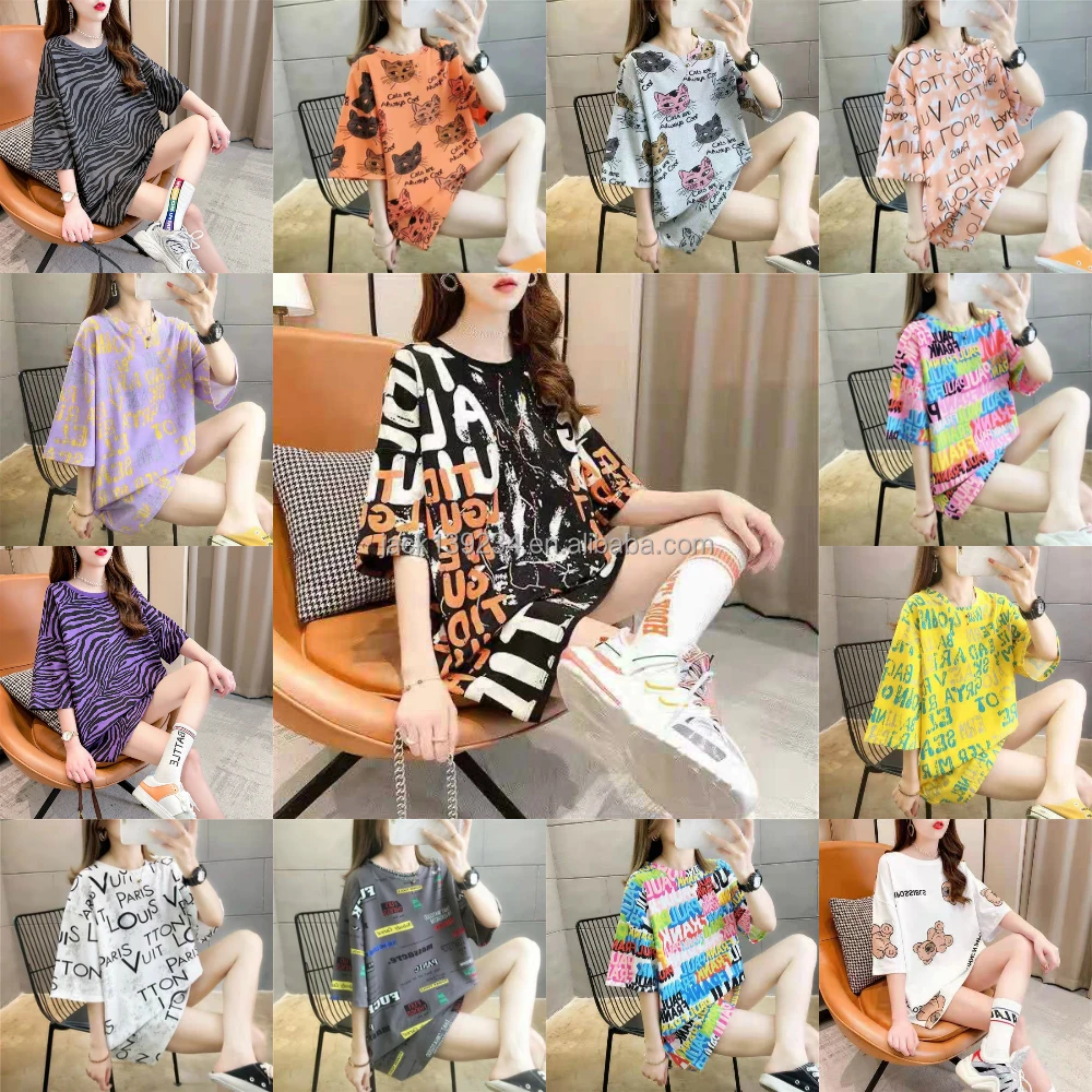 

Spot Fresh and Sweet Printed Turtleneck Short Sleeve Round Neck Loose Women's T-Shirt Factory Direct Sales