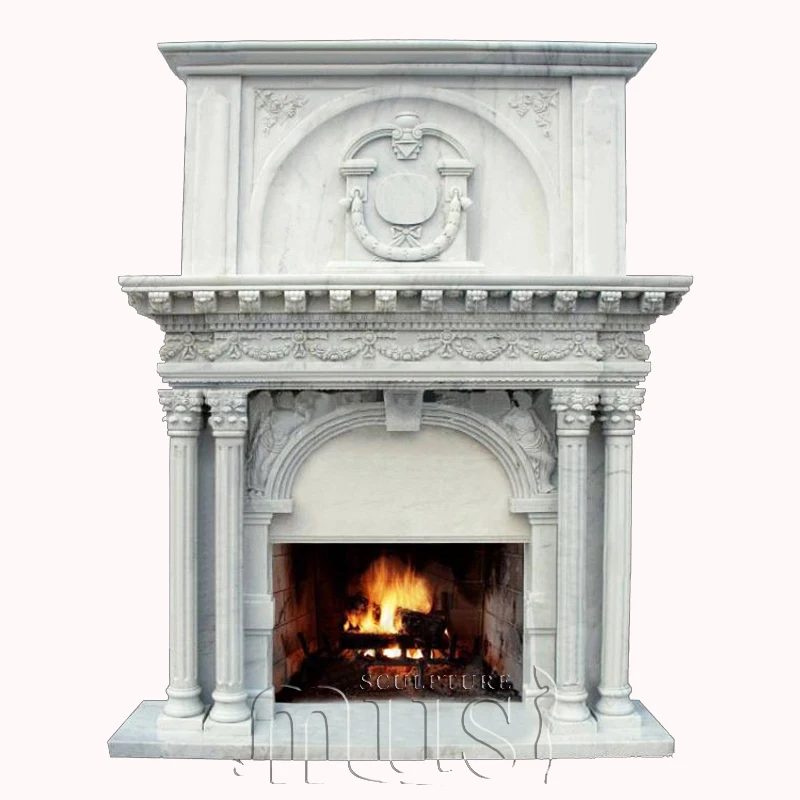 High Quality Indoor Wall Decoration Large White Marble Fireplace