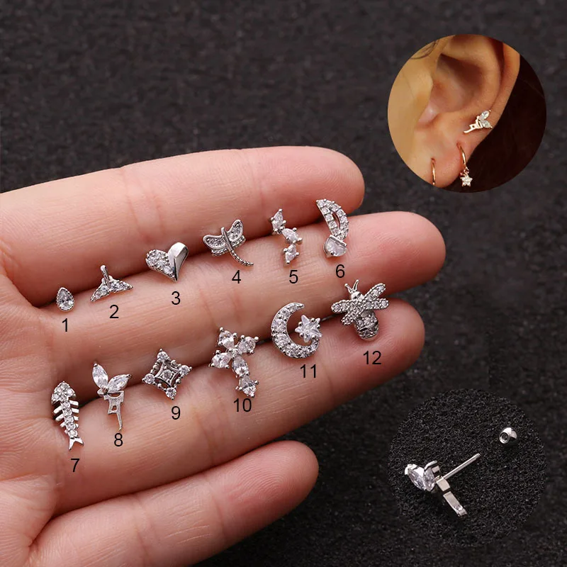 

YW Stainless Steel Heart CZ Tragus Cartilage Helix Rook Lobe Ear Piercing Jewelry