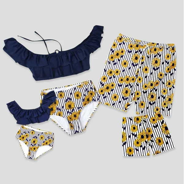 

Manufacturer Solid Color Letter Print two Piece Brazilian Beach Men Women Kid Bikini Family swimwear & beachwear, Accept customized