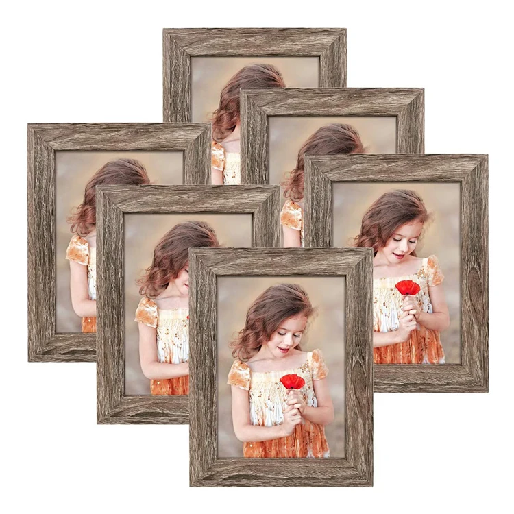 PHOTA Rustic Gray Wood 6 packs 5x7 Picture Frame for Wall or Tabletop Display