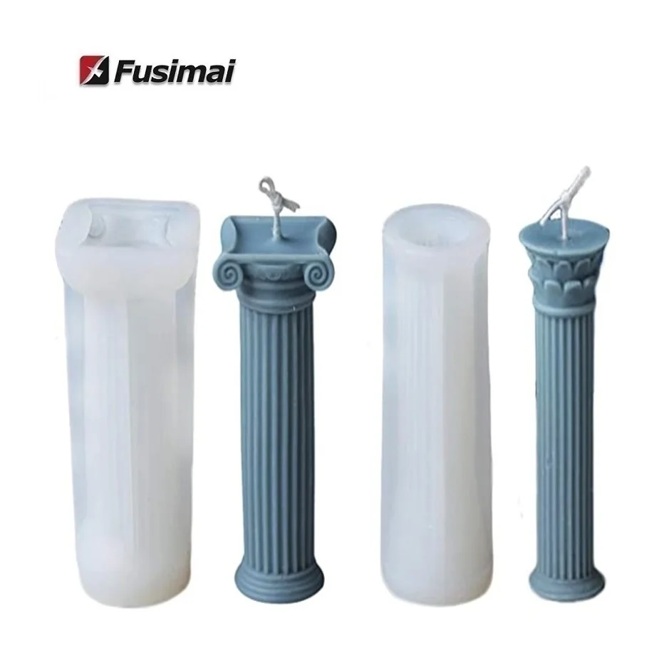 

Fusimai 2 Styles Ancient Greek Pillars Silicone Candle Mould 3D Caved Roman Column Candle Molds