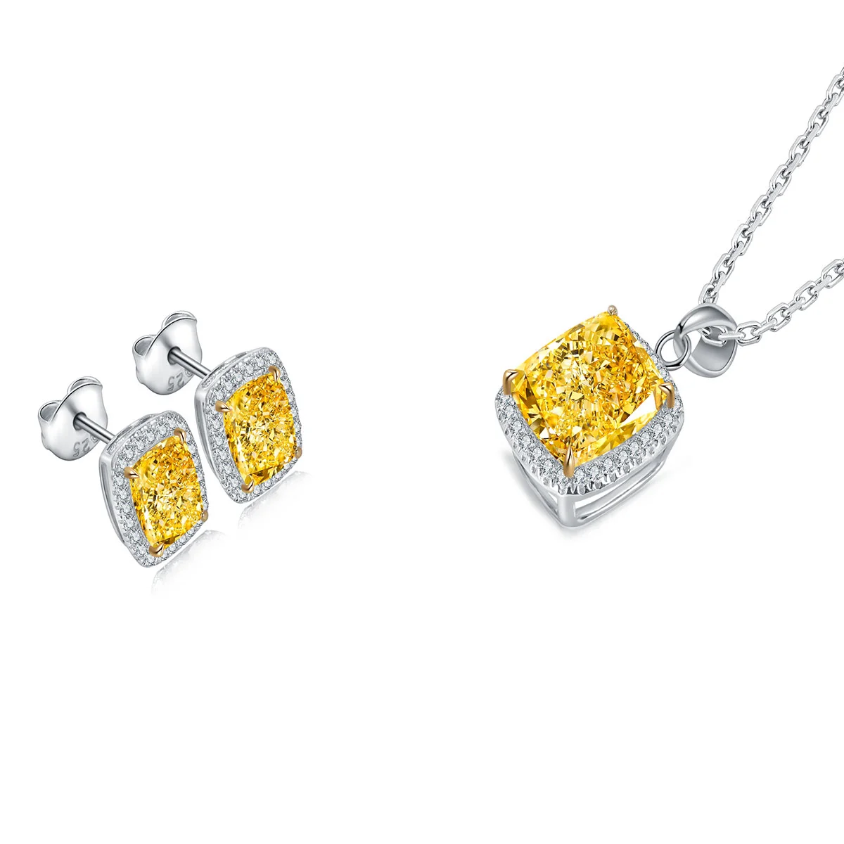 

Anster New Style Custom Girl The Latest 2021 Radiant Cut Earrings Necklace 925 Sterling Silver Jewelry Sets, Yellow, pink, blue, white