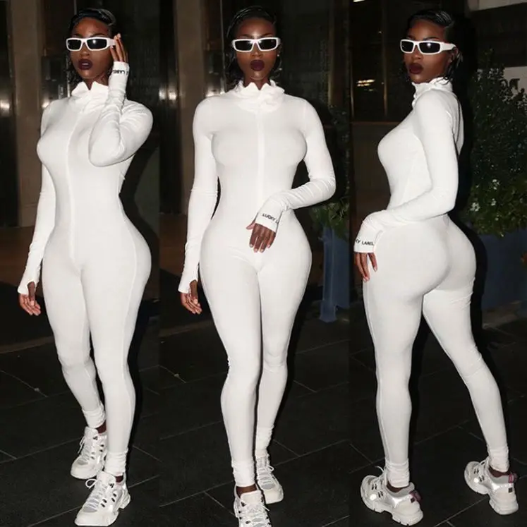 

0420M087 Latest Design Casual Long Pant Adult Jumpsuit White Black Full Sleeve Yoga Sportswear Women Sport One Piece Jumpsuit