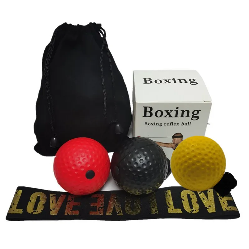 

Fitness gym reflex PU silicone speed boxing punching balls head reflex ball head band boxing ball for boxing, Black, red, yellow
