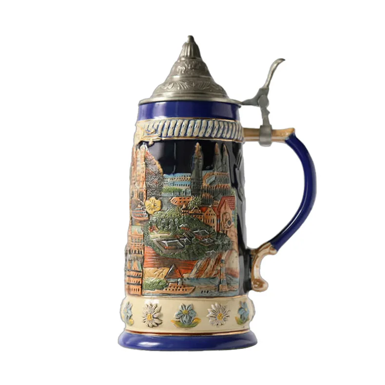 

Large capacity ceramic hand-painted German beer mug Full hand-made glass water mug creative ceramic cup, Customized color