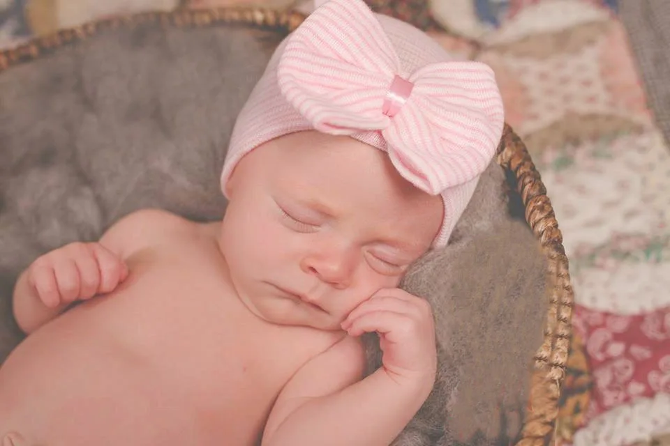 USA Baby Girls Infant Striped Cap Hospital Newborn Soft Bow Beanie Hat Hot 