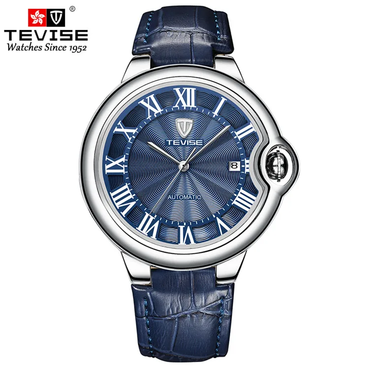 

2020 watch men automatic leather 48mm big watch boutique custom logo mens branded band blank dials blue wrist watch, Optional