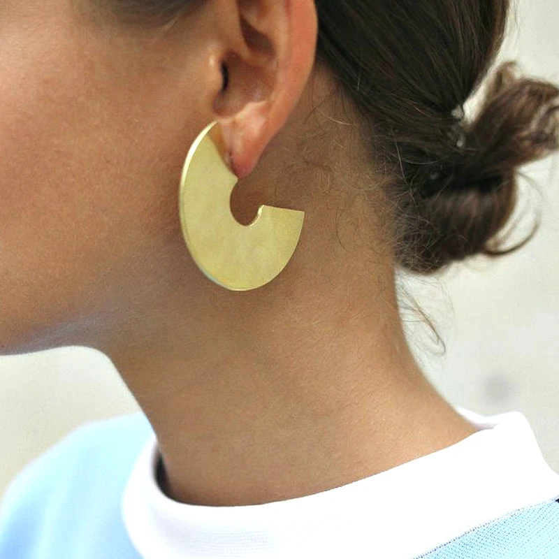 

Hot Minimalist Metal Hoops Studs Earring Round Half Circle Earrings, Steel/gold/customized color