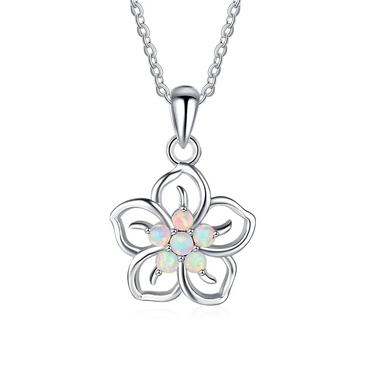 

Charm Jewelry Female Gift Opal Pendant Necklace Jewelry 925 Sterling Silver Gemstone Flower Pendant Necklace, Picture shows