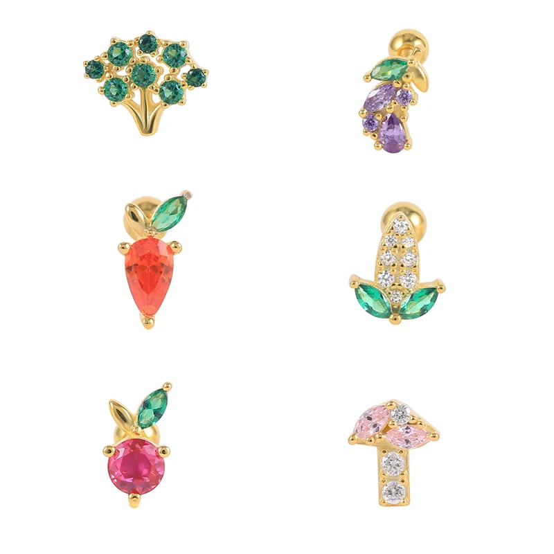 

ROXI S925 Silver Colorful Vivid Vegetables Fruit Corn Broccoli Carrot Apple Eggplant Stud Earring