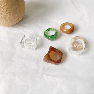 

Ins Simple Irregular Geometric Resin Rings Colorful Acrylic Square Finger Rings For Girls Women