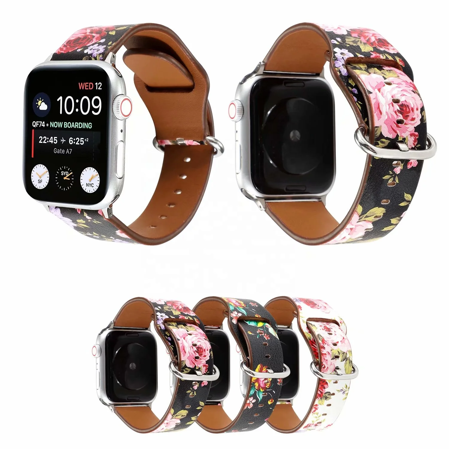 

Printed Flower PU Leather strap for Apple Watch Band 38mm 42mm Women Ladies Leather Watch Band For iwatch 6 5 4 Bracelet 3 2 1, Optional