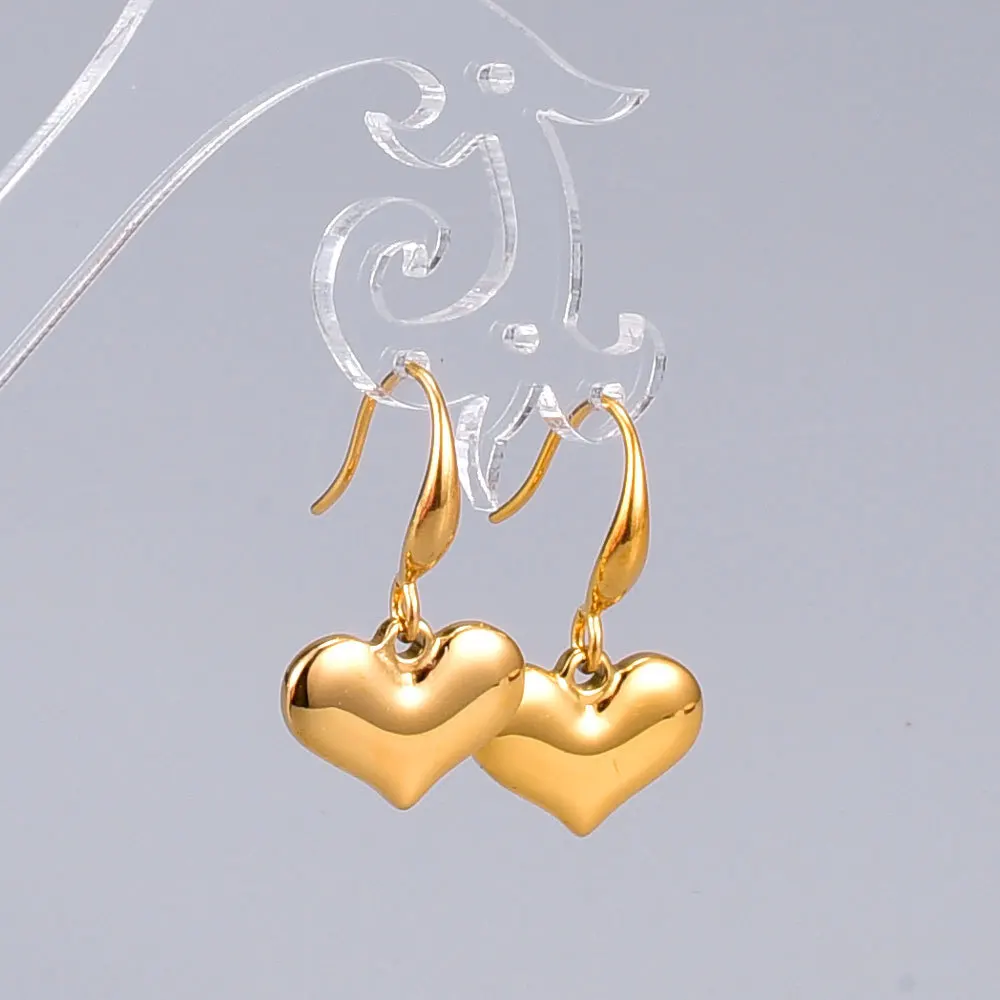 

18K Gold Plated Stainless Steel Solid Heart Shaped Hook Earrings Most Popular High Polished Lustrous Heart Drop Earrings