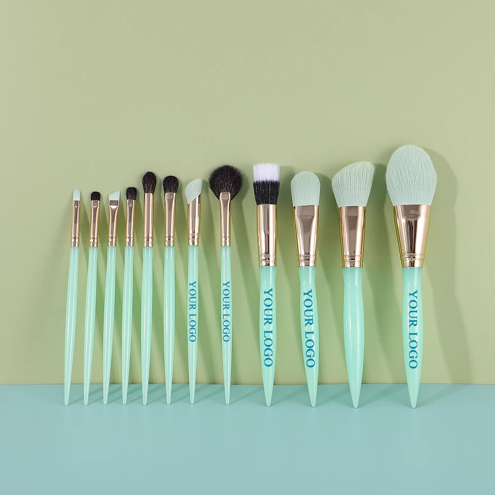 

Wholesale Private Label Green 12 pcs makeup brushes eco friendly professional Tool Soft Manufacturers Makeup Brush Set