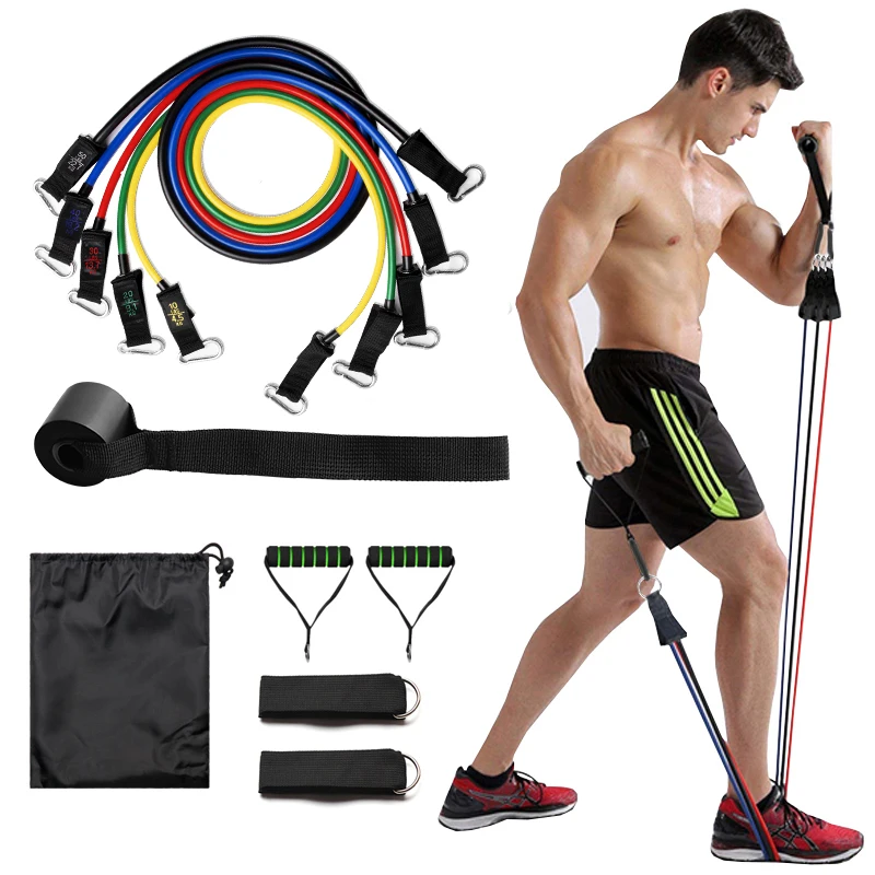 

Wholesale home fitness custom logo 150lbs 100lbs 11pcs work ourt resistance bands set