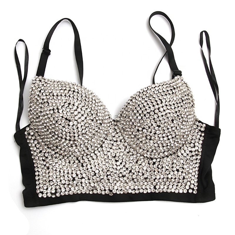 

High corset crop top sexy black women's handmade rhinestone diamond fashion sexy underwear young girl sexy underwear, Color custom