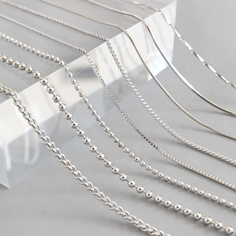 

Wholesale womens jewelry parts accessories beads cross flat snake box chains solid sterling silver necklace 925 silver chain, Gold, rose gold, silver
