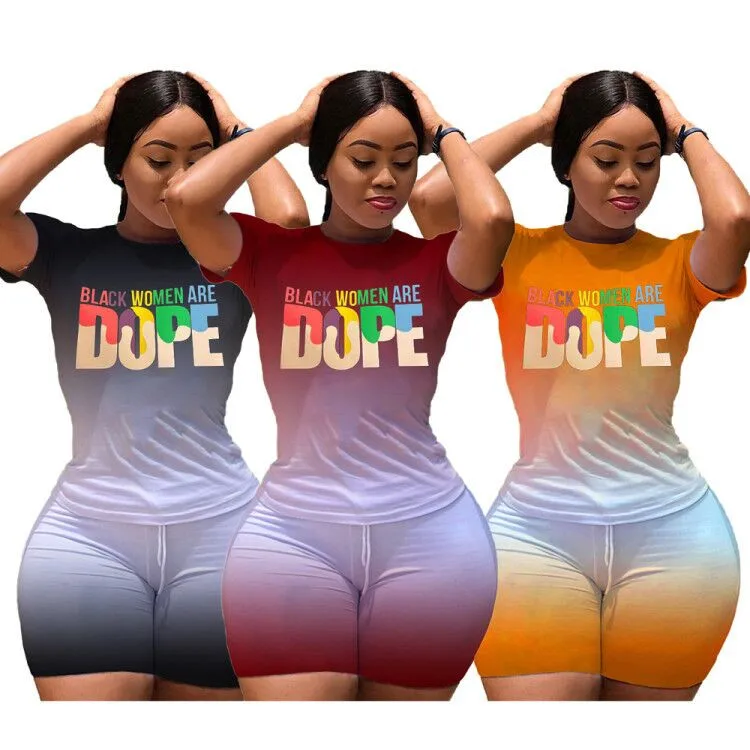 

2020 women new Casual Letter Print Gradient Color Activewear Fitness 2 PIECE Two Piece Set Summer Women Tracksuits