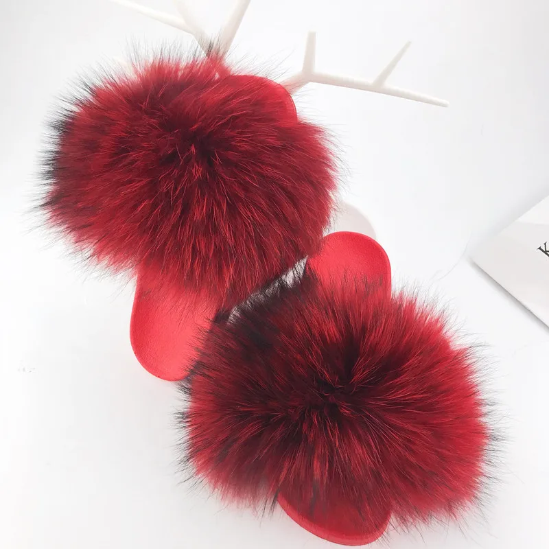 

2020 New Arrival Custom Logo Colors Real Fox Fur Slides Slippers for Women Ladies sandals real fur, Customized color