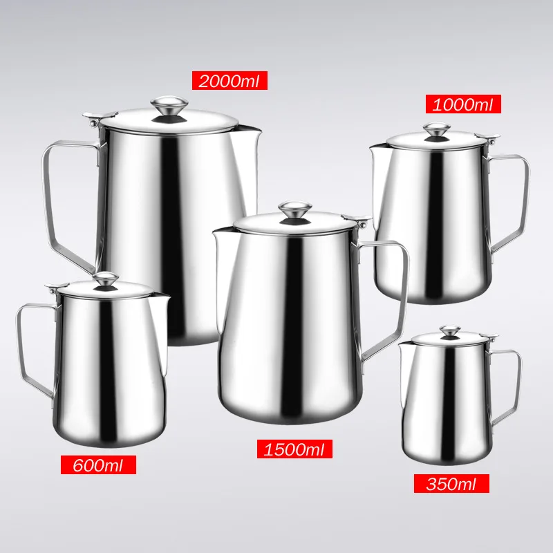 

Stainless steel Sharp Spout Milk Pitcher 600ml Coffee Jug with lid, Silver